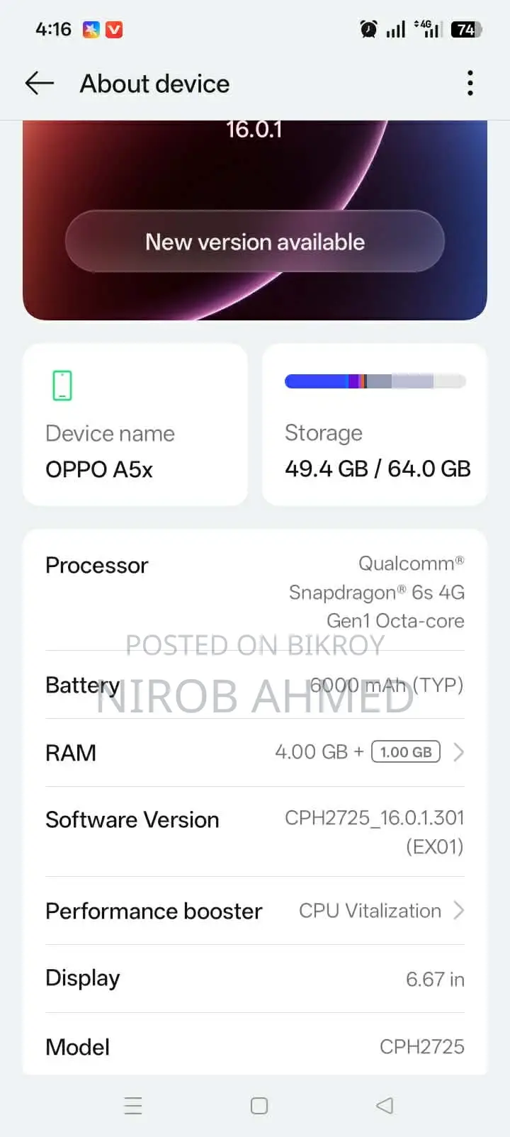 OPPO A5x 2025 (Used)