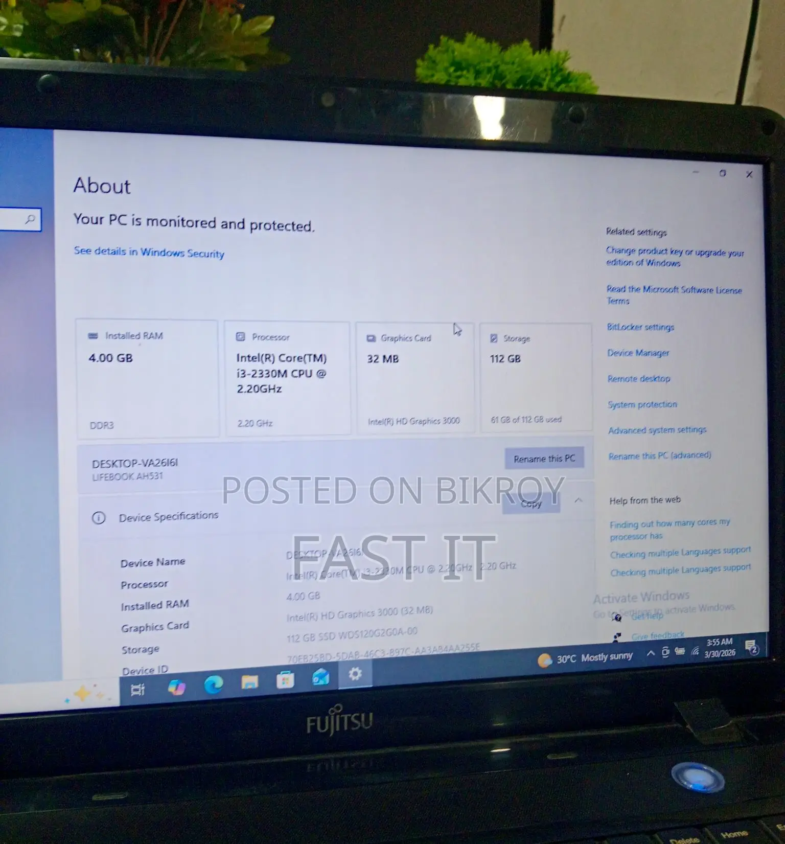 4/120 Fujitsu Laptop Sale Post