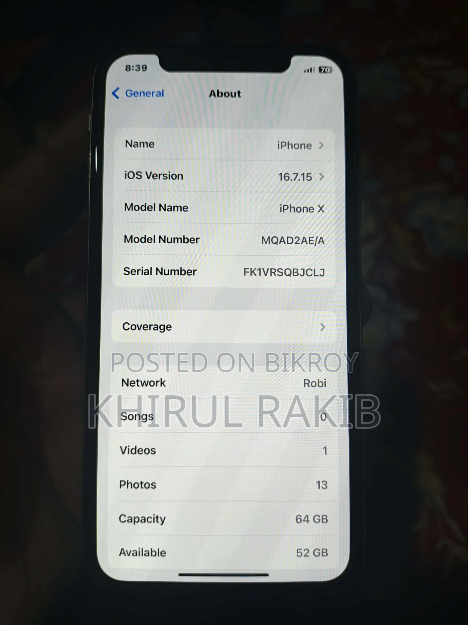 Apple iPhone X 64 GB (Used)
