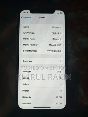 Apple iPhone X 64 GB (Used)