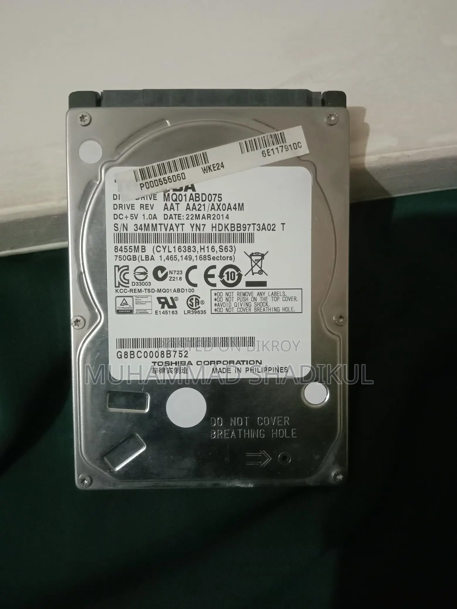 Toshiba 750gb Laptop HDD