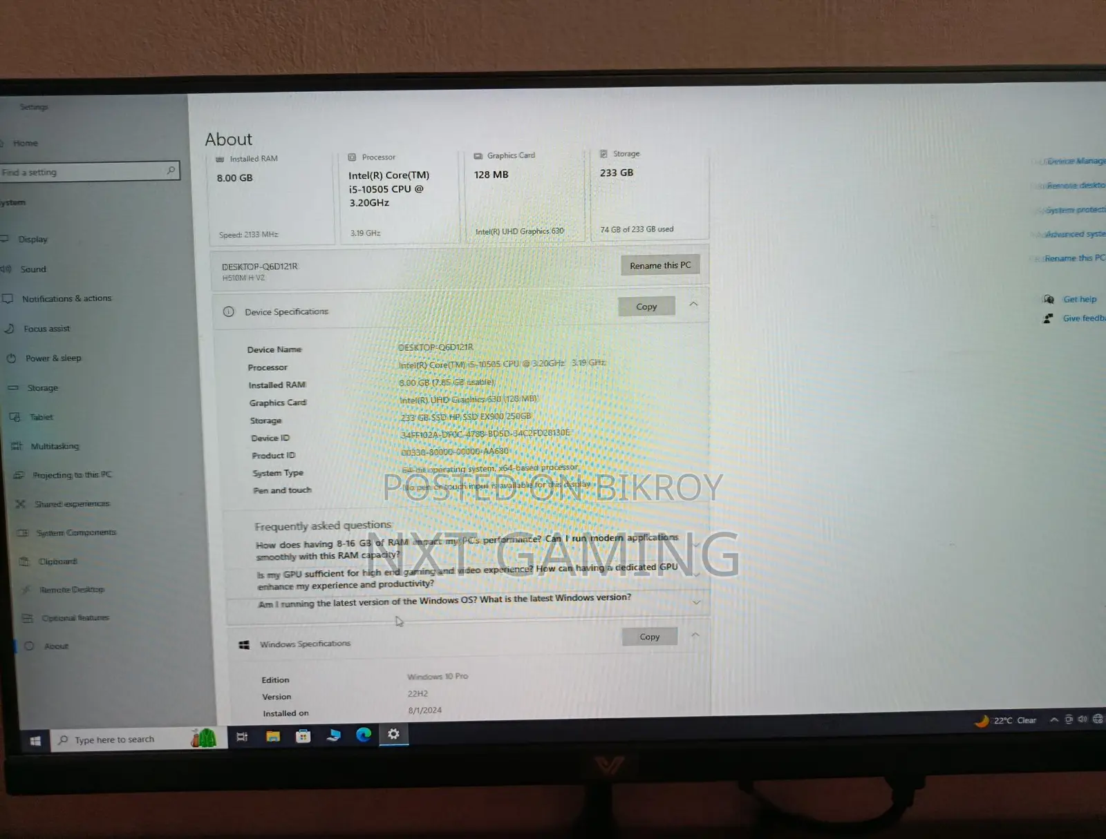 Intel Core I5 10th Gen PC