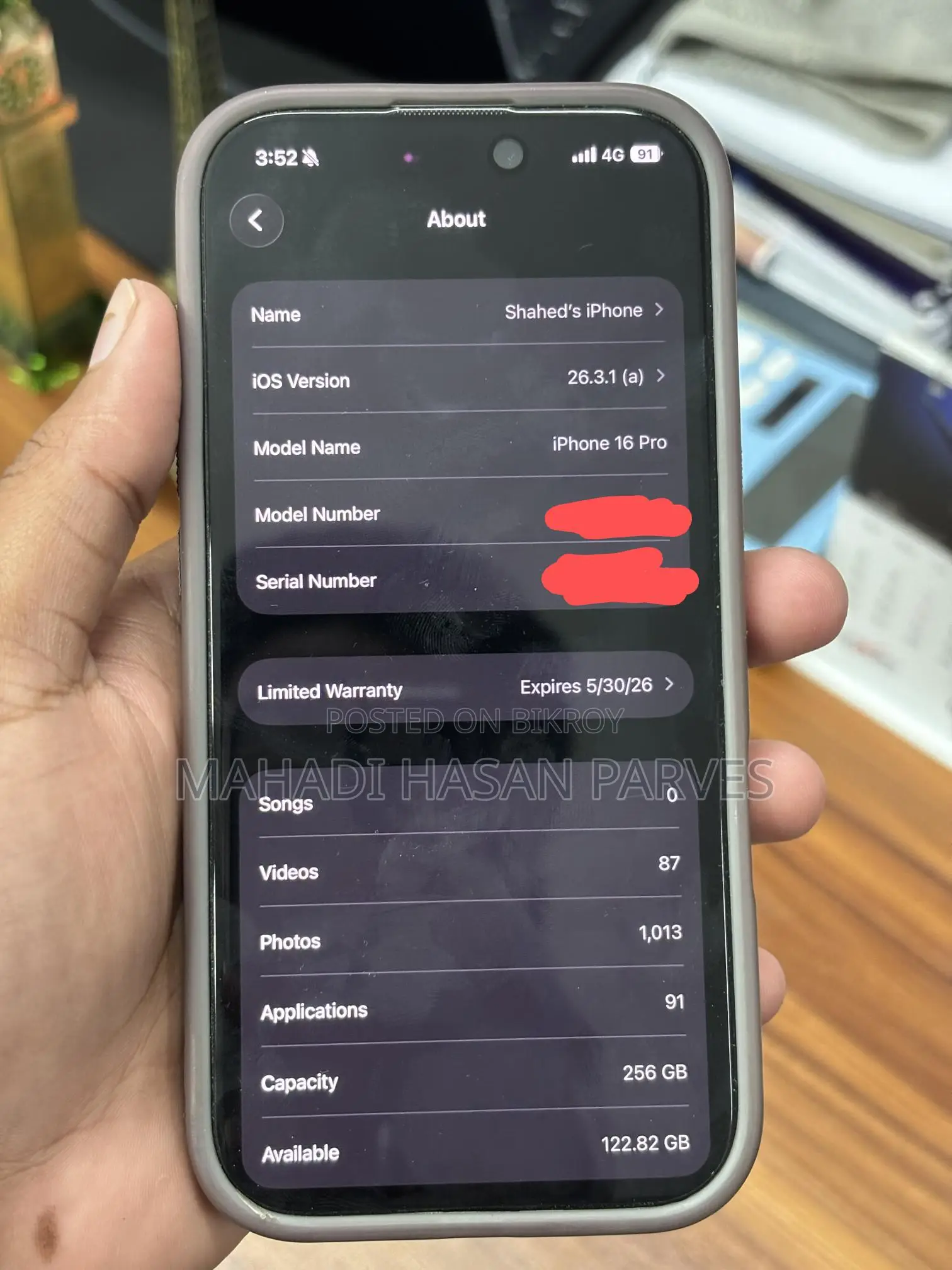 Apple iPhone 16 Pro 256gb Bh 100% (Used)