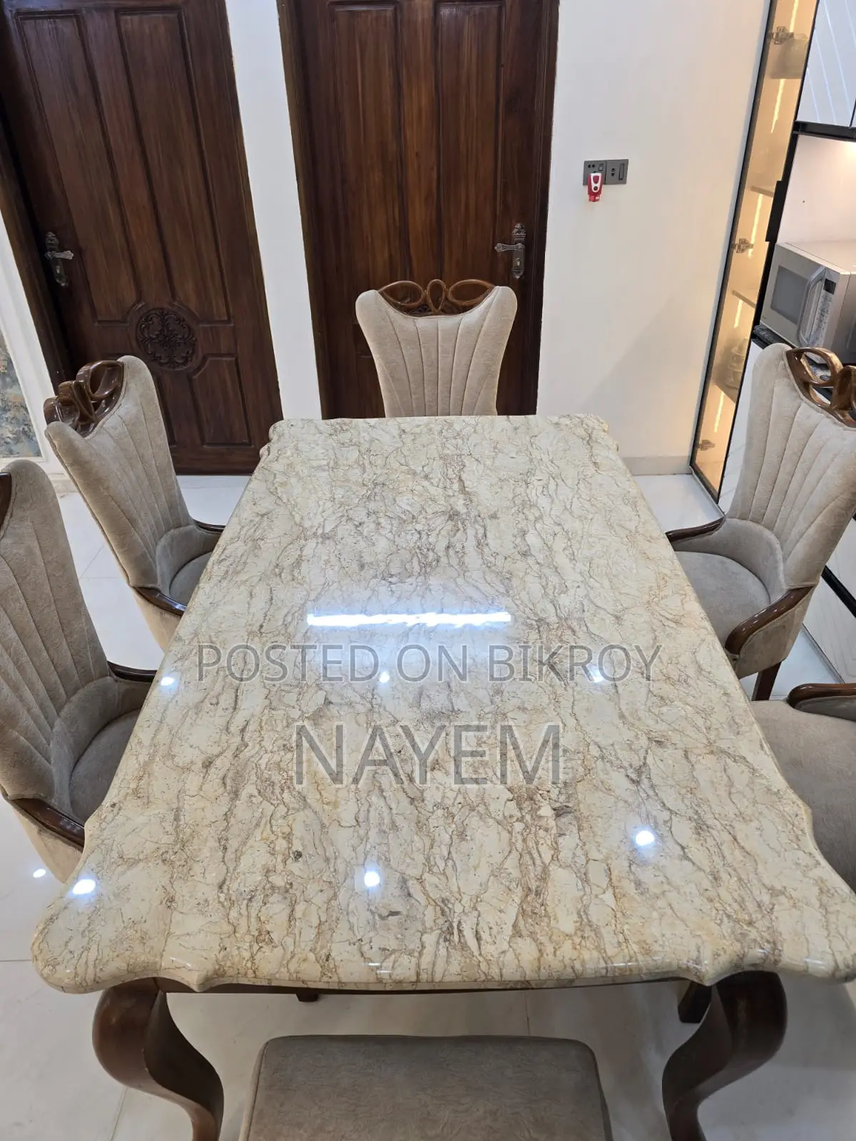 6 Chair Shegun Wood Marble Table
