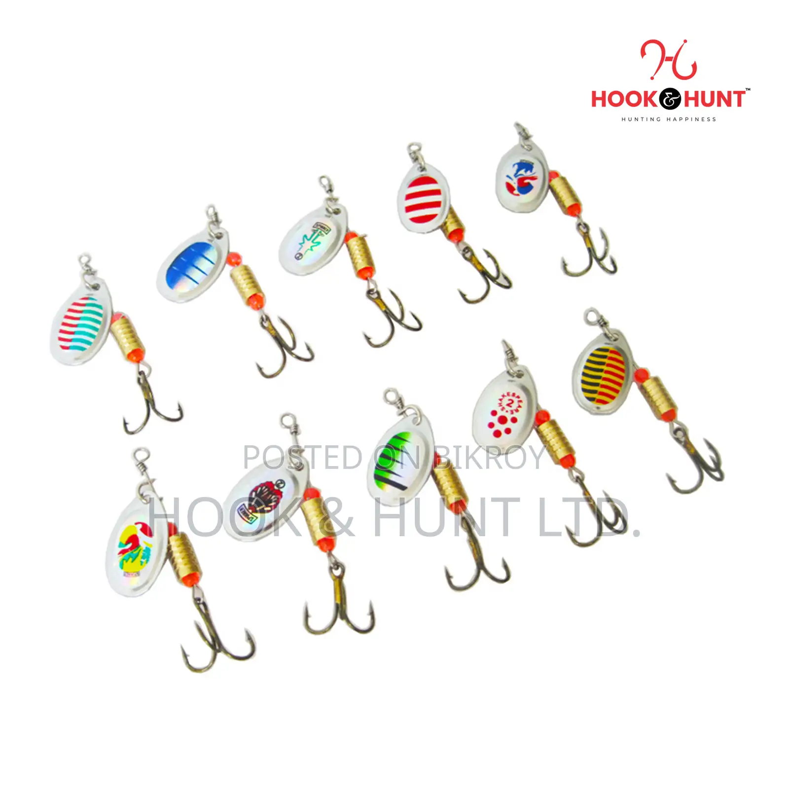 10 Pcs Spinning Spoon Lure 6cm 3g | Metal Hook & Hunt
