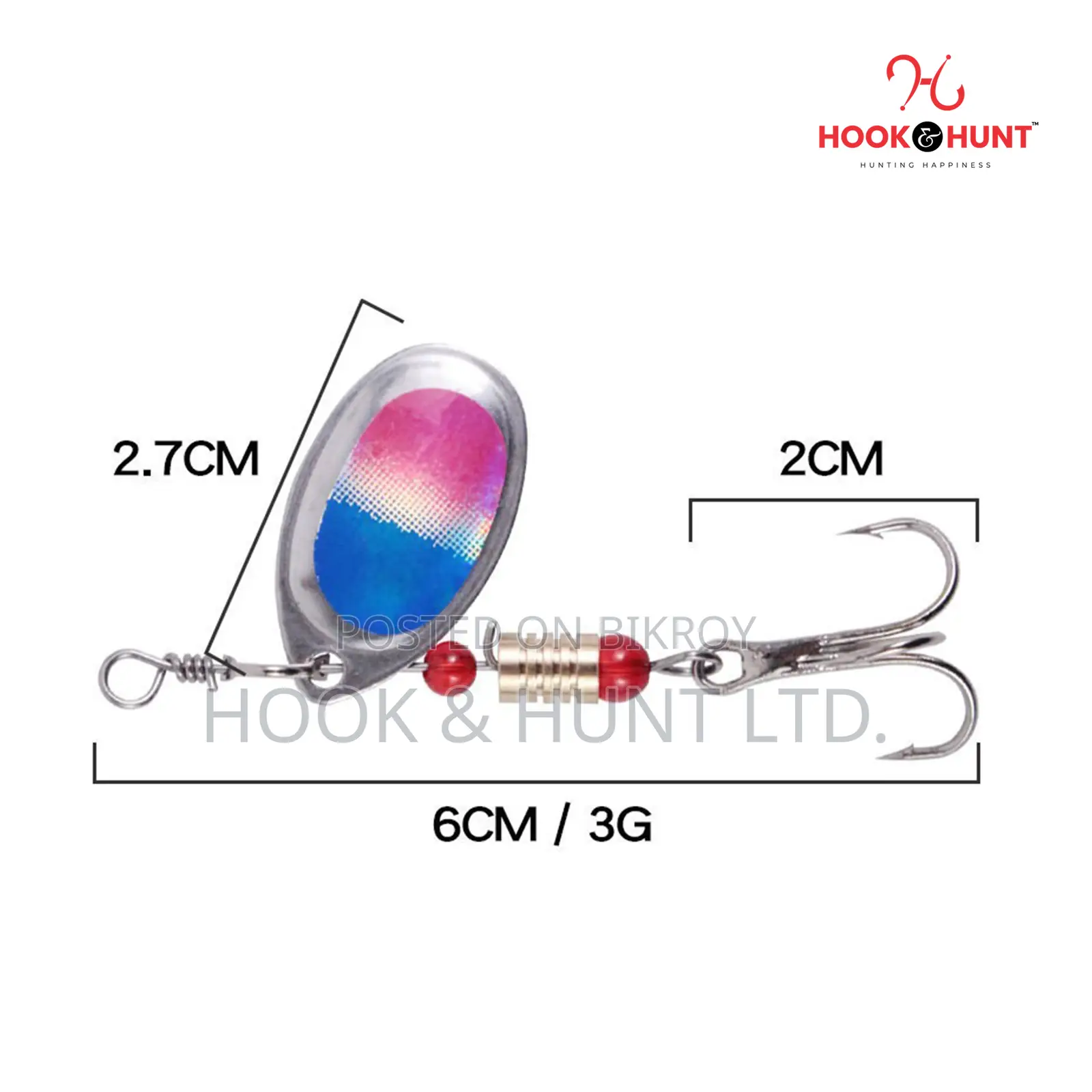 10 Pcs Spinning Spoon Lure 6cm 3g | Metal Hook & Hunt