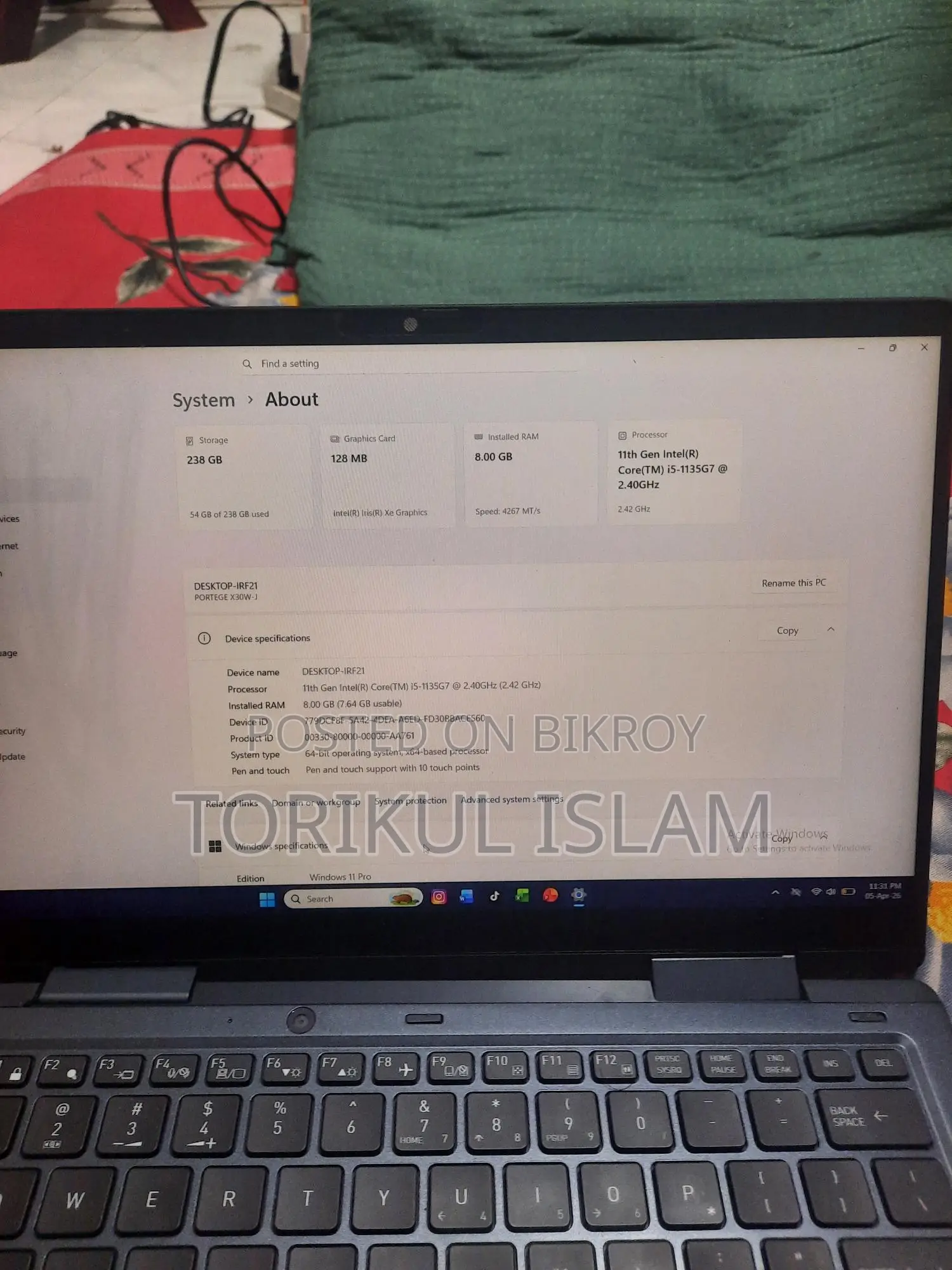 Toshiba Dynabook touch screen Core i5-11th Gen 8GB RAM 128GB SSD fresh