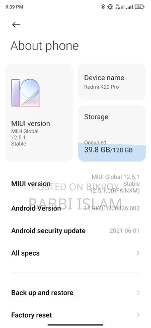 Xiaomi Redmi K20 Pro . (ব্যবহৃত)