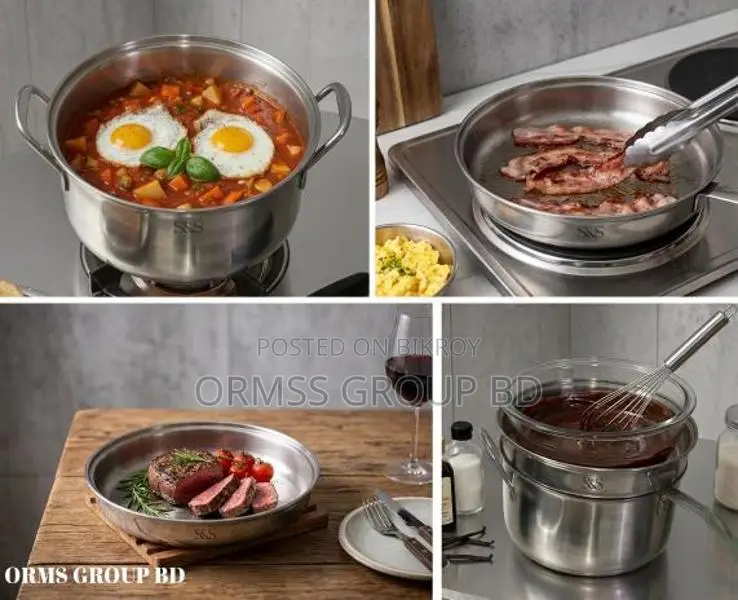 3-in-1 Premium Stainless Steel Double Cooking Pot & Lid with Frying Pan