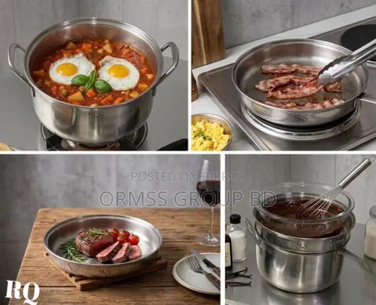 3-in-1 Premium Stainless Steel Double Cooking Pot & Lid with Frying Pan
