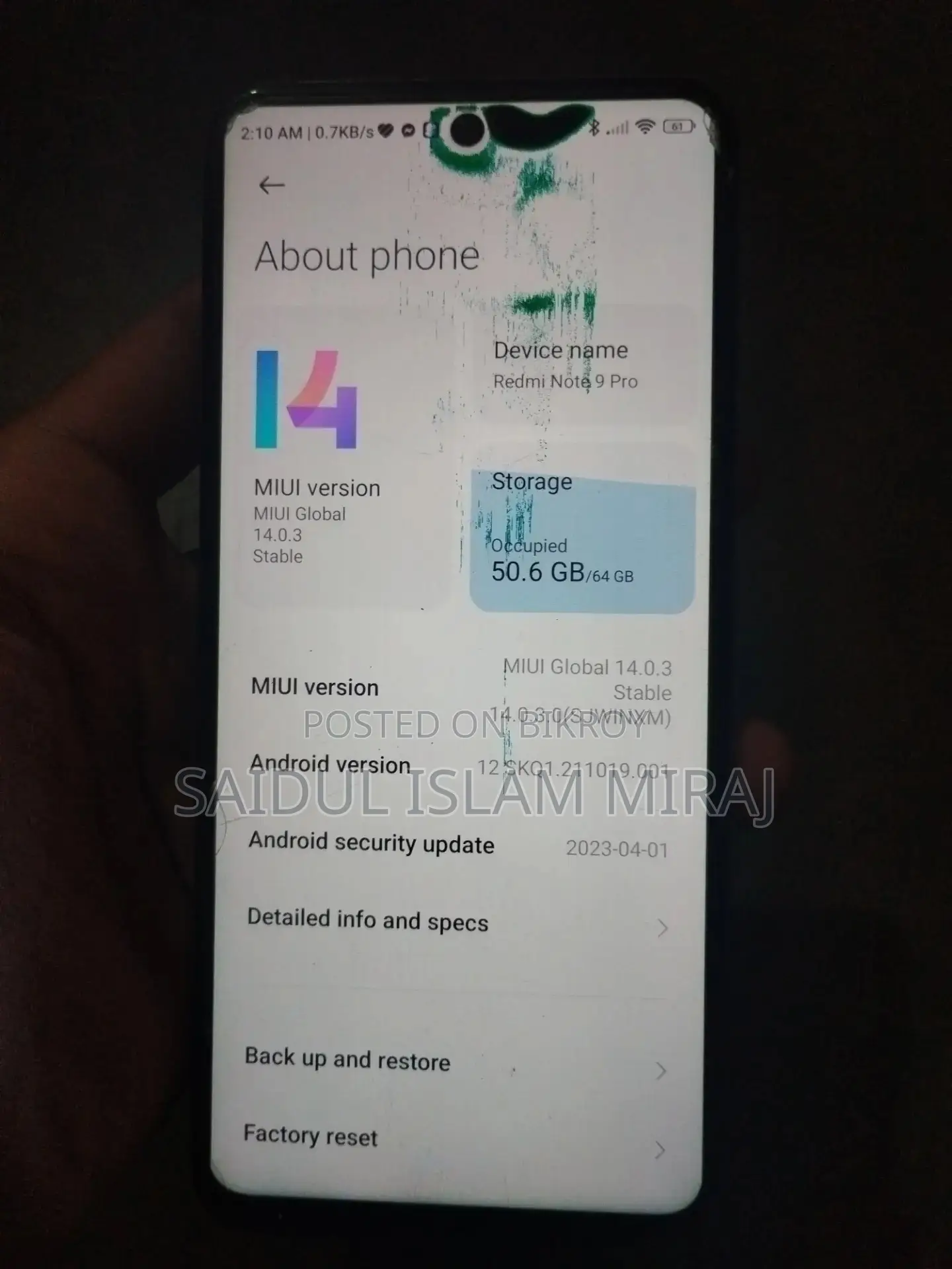 Xiaomi Redmi Note 9 Pro . (Used)