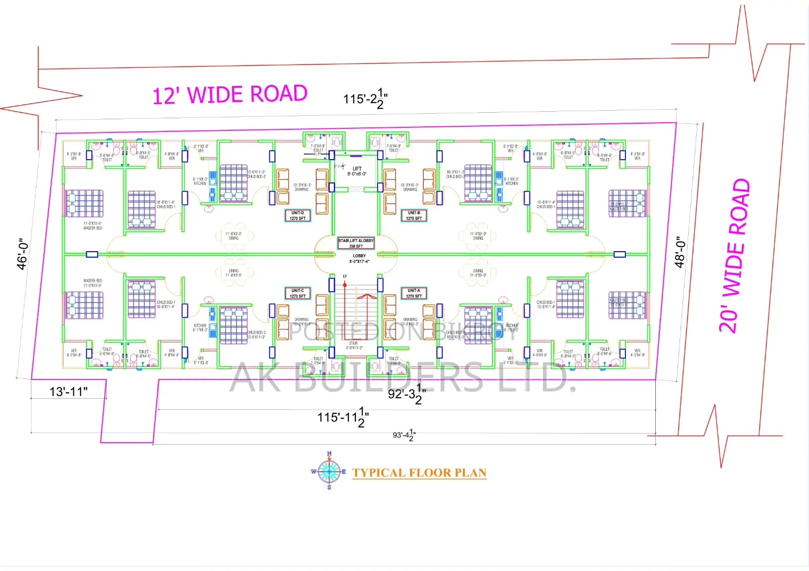 1270 sq. ft. flat for sale on corner plot @ Pallabi