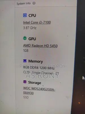 Core i3 7th Gen 8GB RAM 250 SSD, 24" monitor