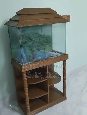 ফিশ ট্যাংক সাথে কাঠের স্টান্ড।