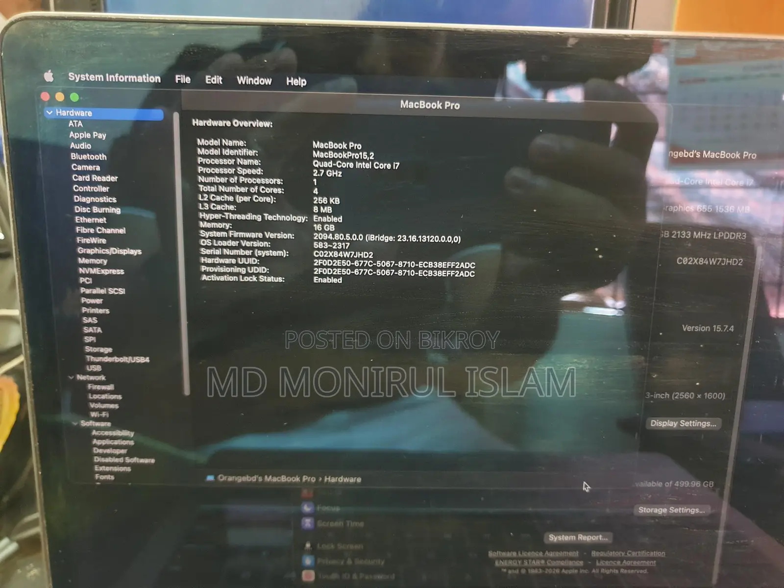 Macbook Pro 15.2 (Model-2018) for Sale