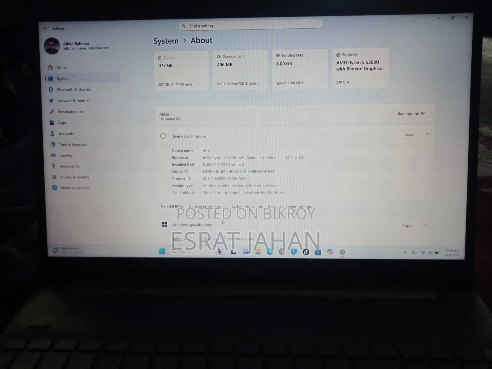 Hp Ryzen 5 5500U
