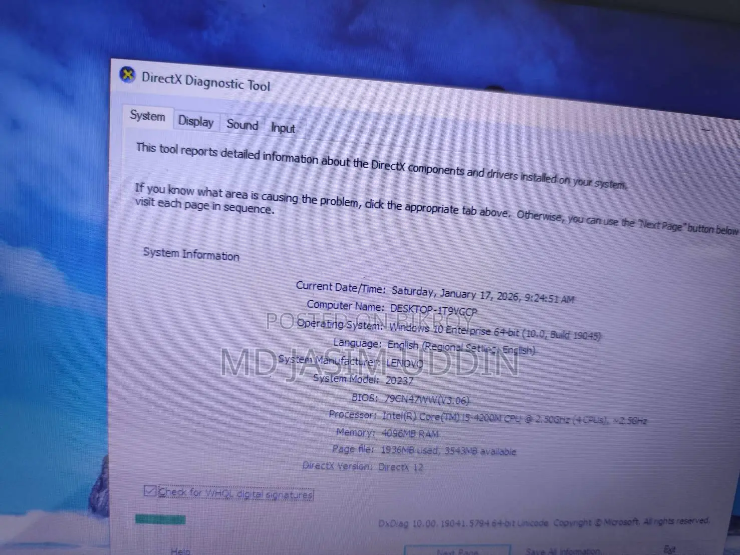 Lenovo I5-4th Gen (4gb/700gb),