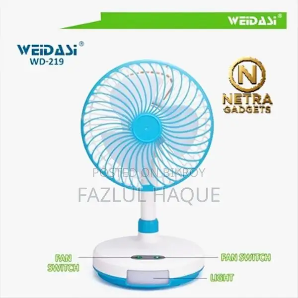 Weidasi WD-219 Rechargeable Table Fan with LED