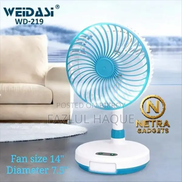 Weidasi WD-219 Rechargeable Table Fan with LED