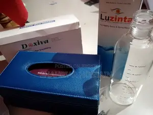 Table Tissue Box (Rexin) And Glass Jar (Water)