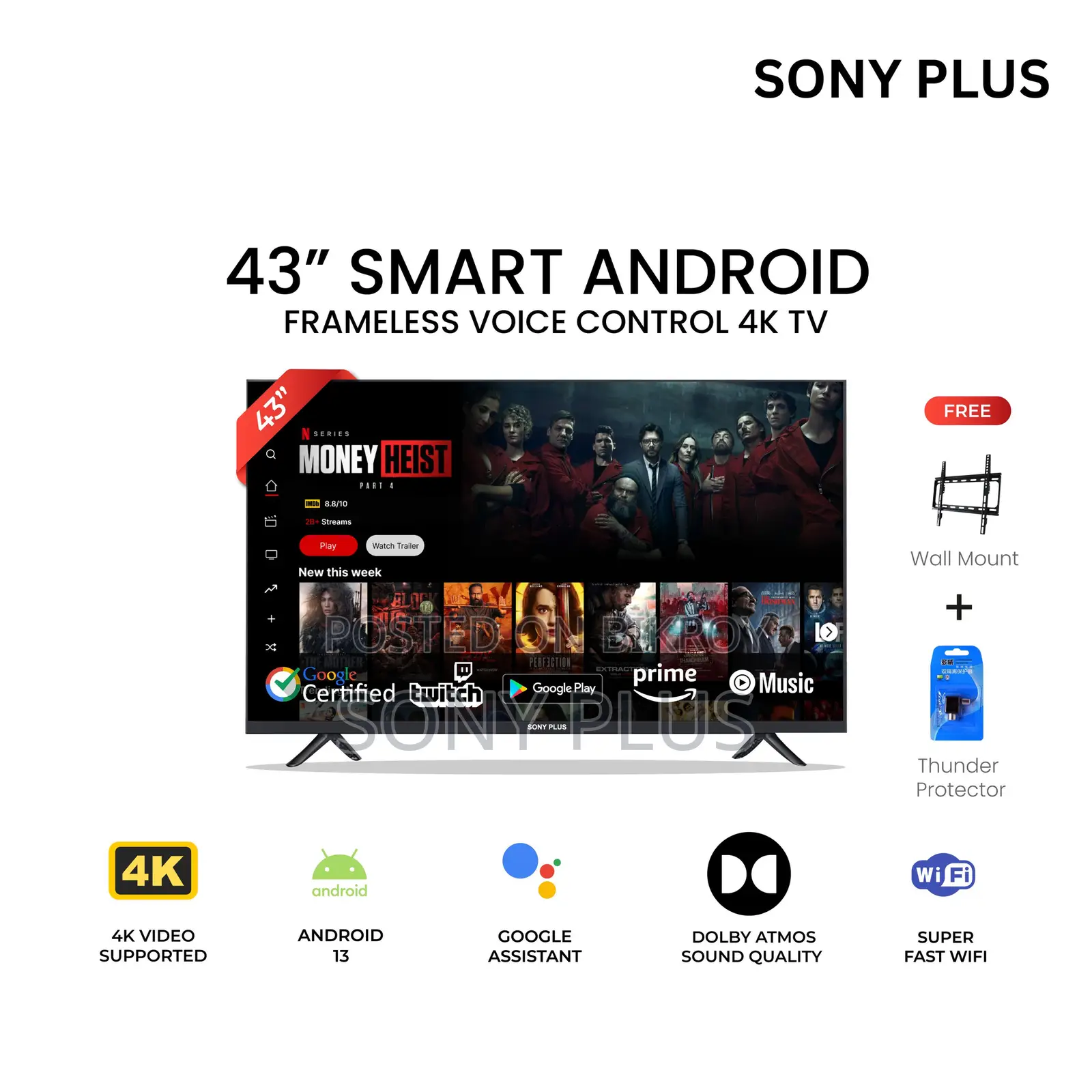 Sony Plus 43 Inch Frameless Voice Control Smart Android LED TV