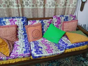 Five-piece sofa set. Made of Teak wood.
