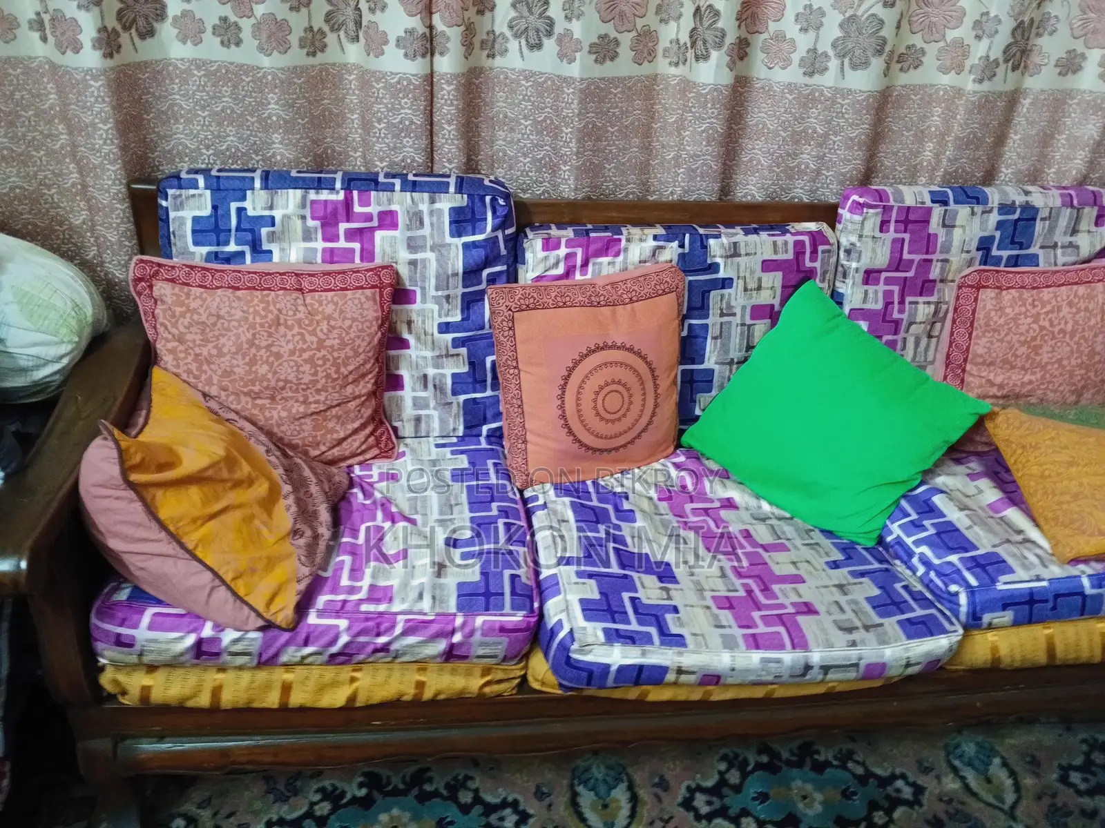 Five-piece sofa set. Made of Teak wood.