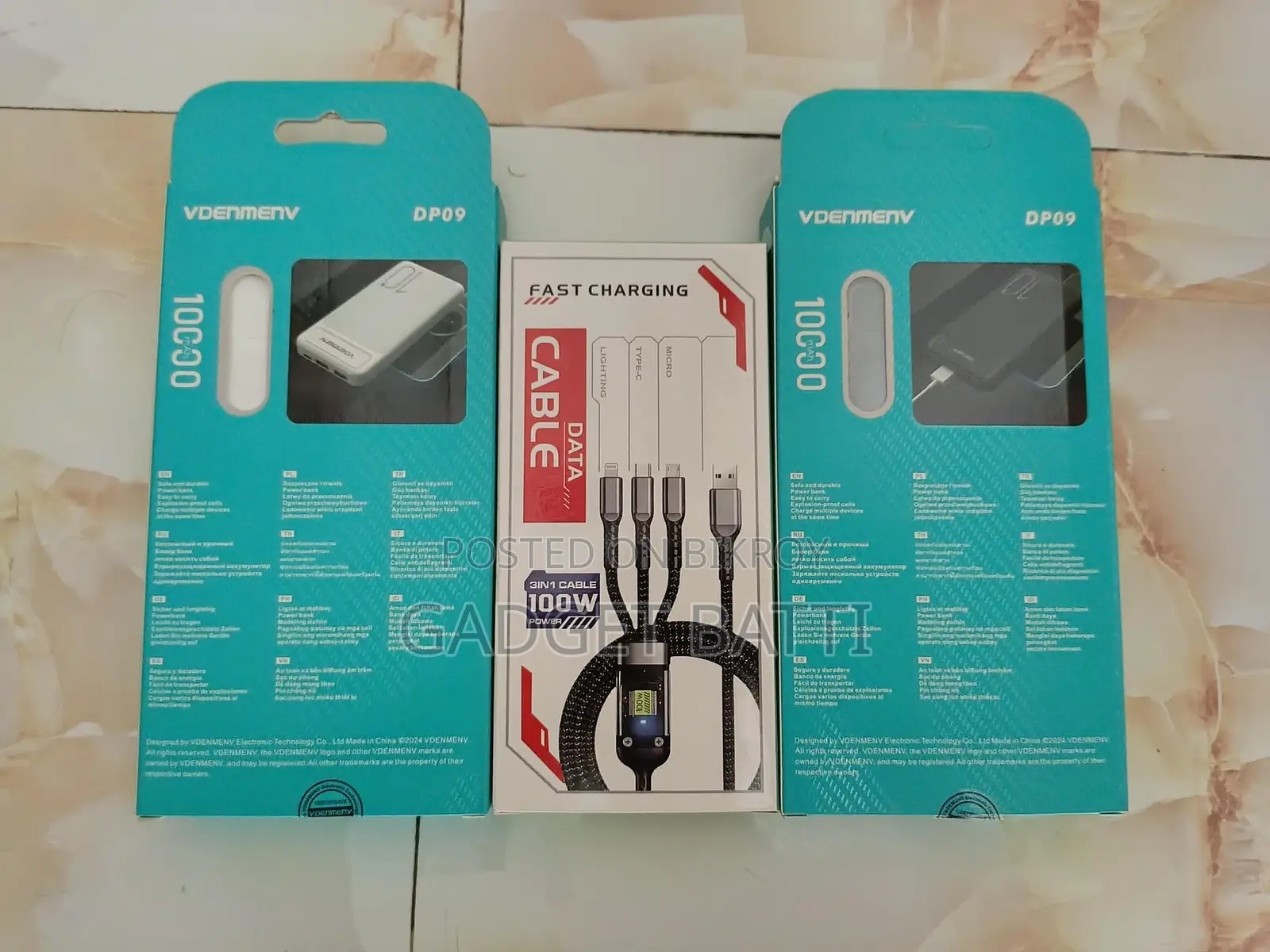 10000mAh Power Bank + 100Watt 3-in-1 Cable