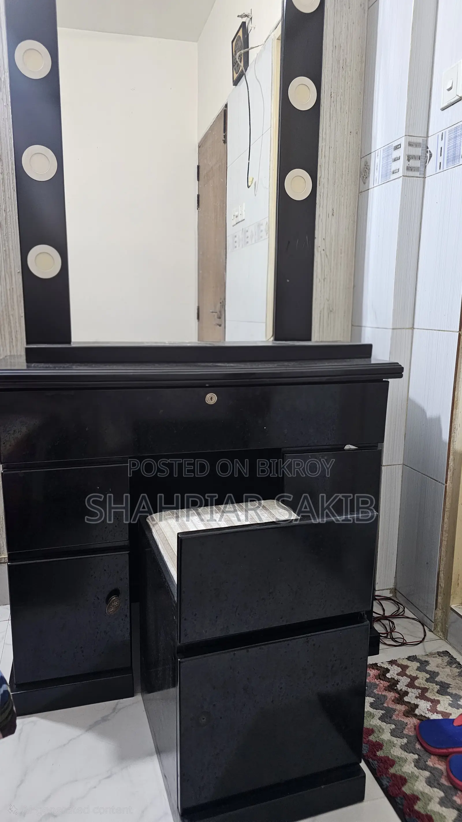 Custom Dressing Table - Hidden Chair Feature and 12 Leds