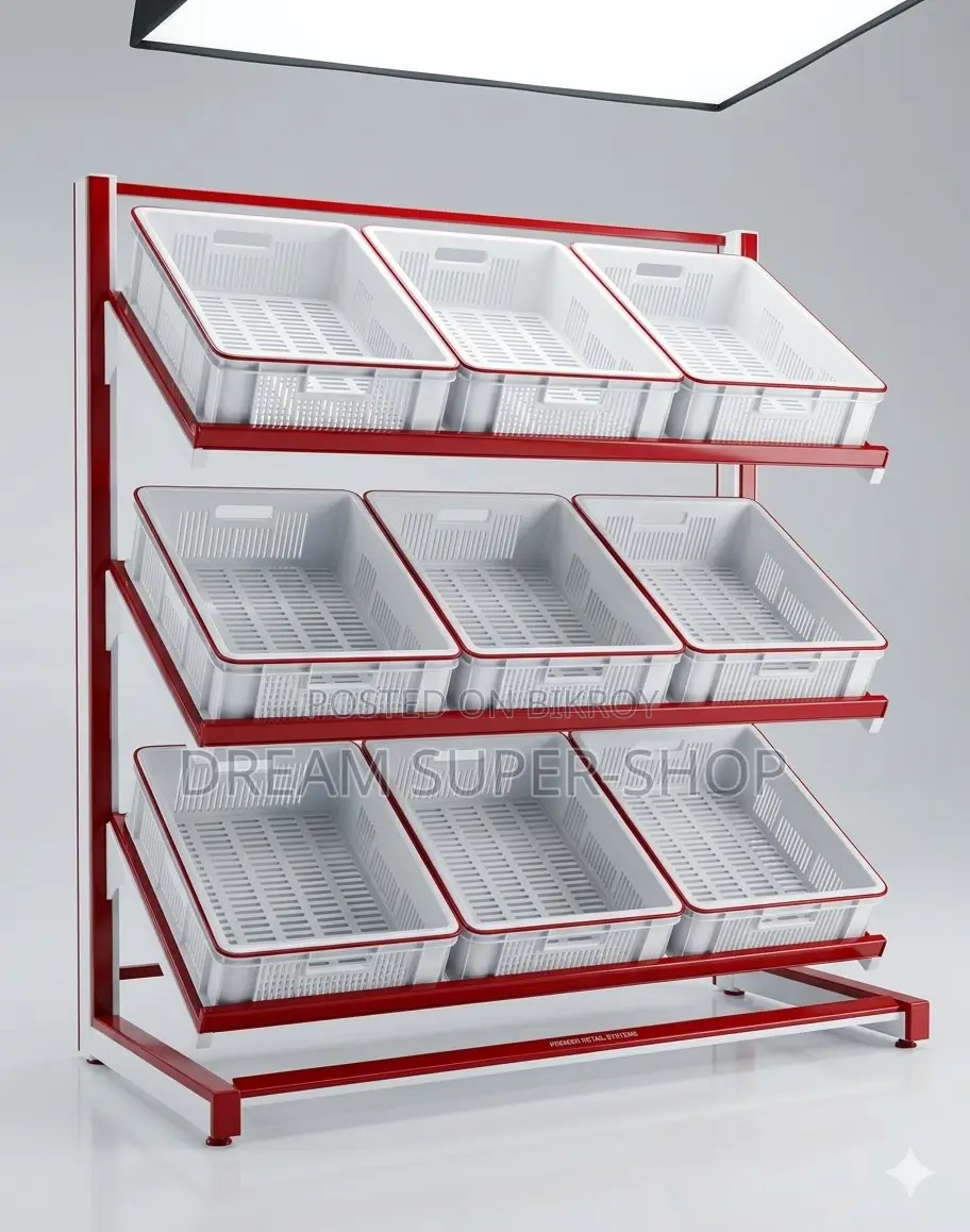 3 Layer Vegetable Gondola Rack – 9 Basket | Fresh Display Solution