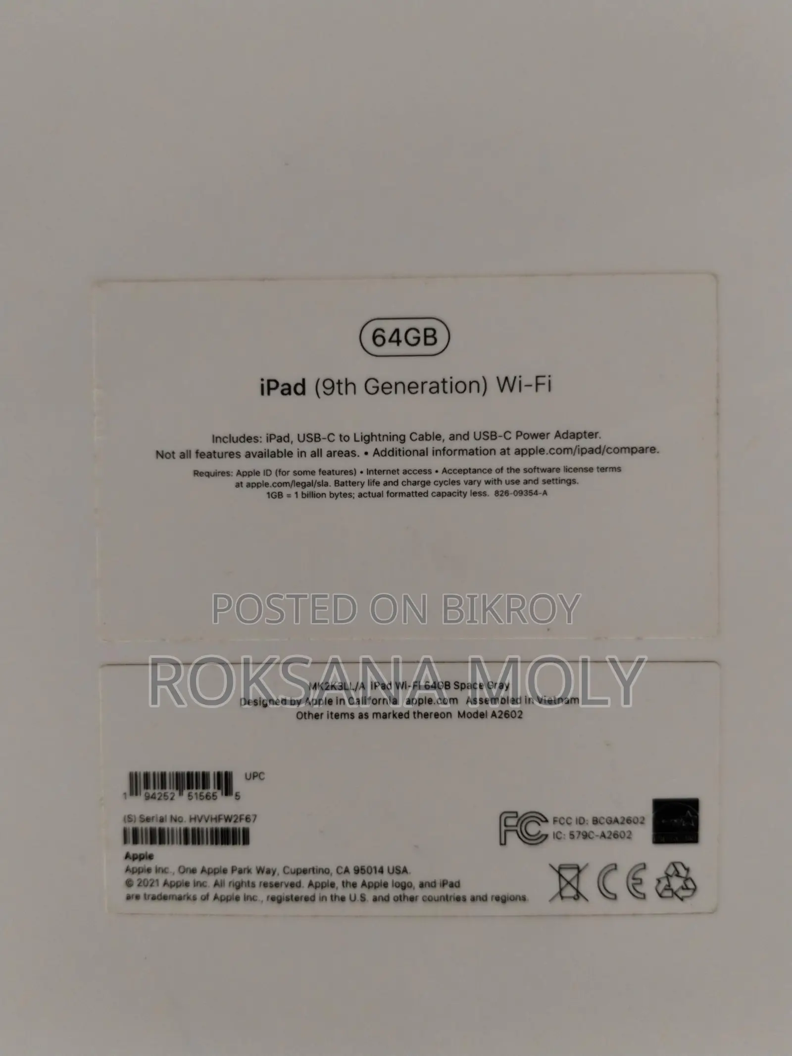 Ipad 9th Gen-64GB-(Wifi)