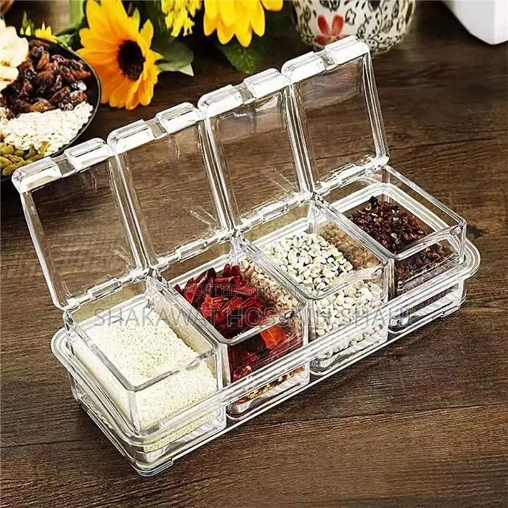 4 Grid Acrylic Seasoning Spice Box Kit with Spoon Kitchen