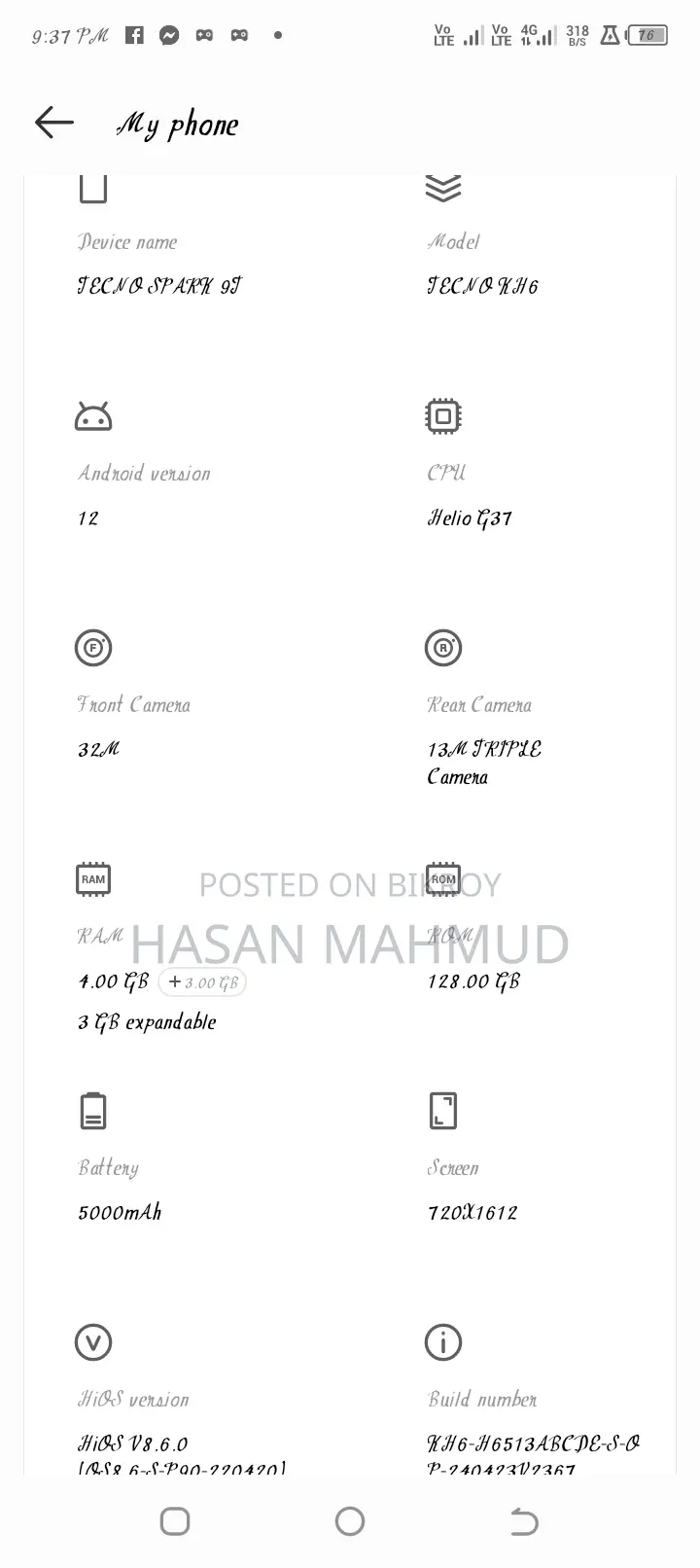 Tecno Spark 9T 4/128 (Used)