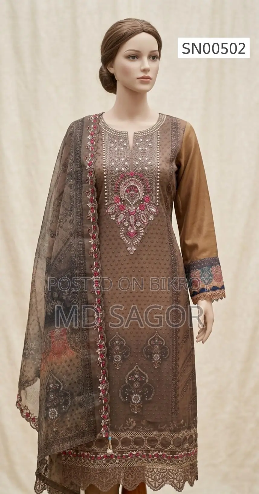 Organza Sequence Embroidery Work Pakistani Full Ready Three-Piece