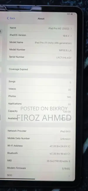 iPad Pro M2 (128GB, WiFi+Cellular) With Apple Pencil (2nd Generation)