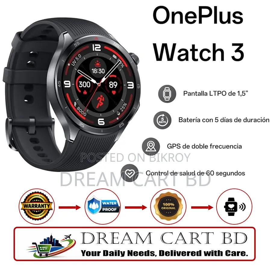 OnePlus Watch 3 – 1.5” AMOLED, BT Calling, GPS, 32GB/2GB Obsidian