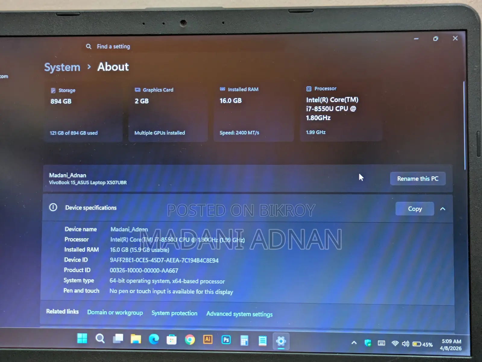 ASUS VivoBook 15 (Core i7 8th Gen, 16GB RAM, 1TB SSD)