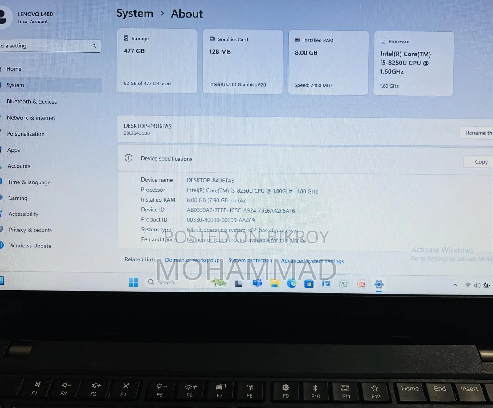 LENOVO I5-8TH | 8GB 2666 BUS | 512GB NVME SSD | 3 HOURS BACKUP