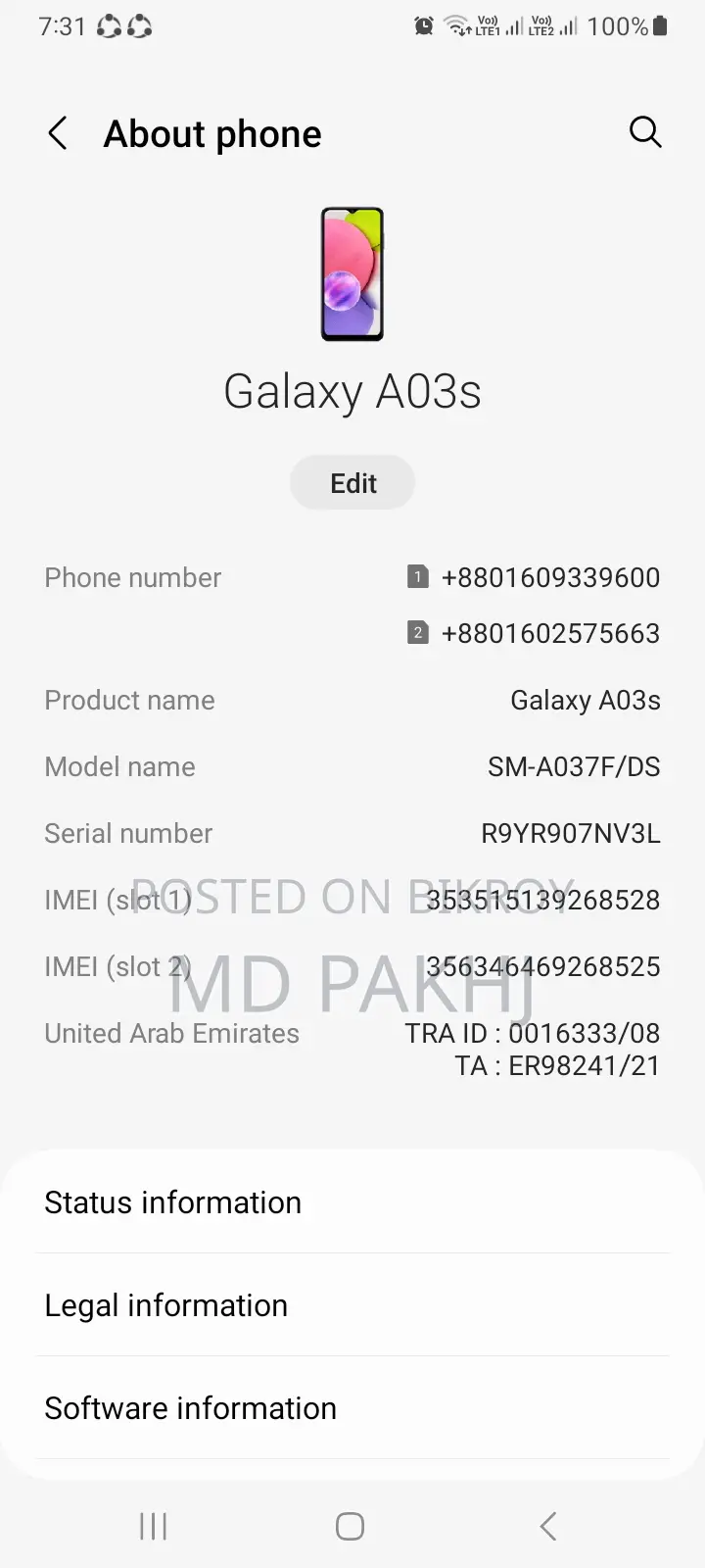 Samsung Galaxy A03S (Used)