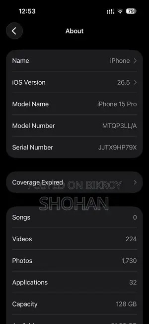 Apple iPhone 15 Pro akdom fresh (Used)