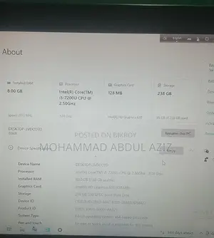 Intel Core I5-7200u (2.50ghz ~ 2.70ghz)