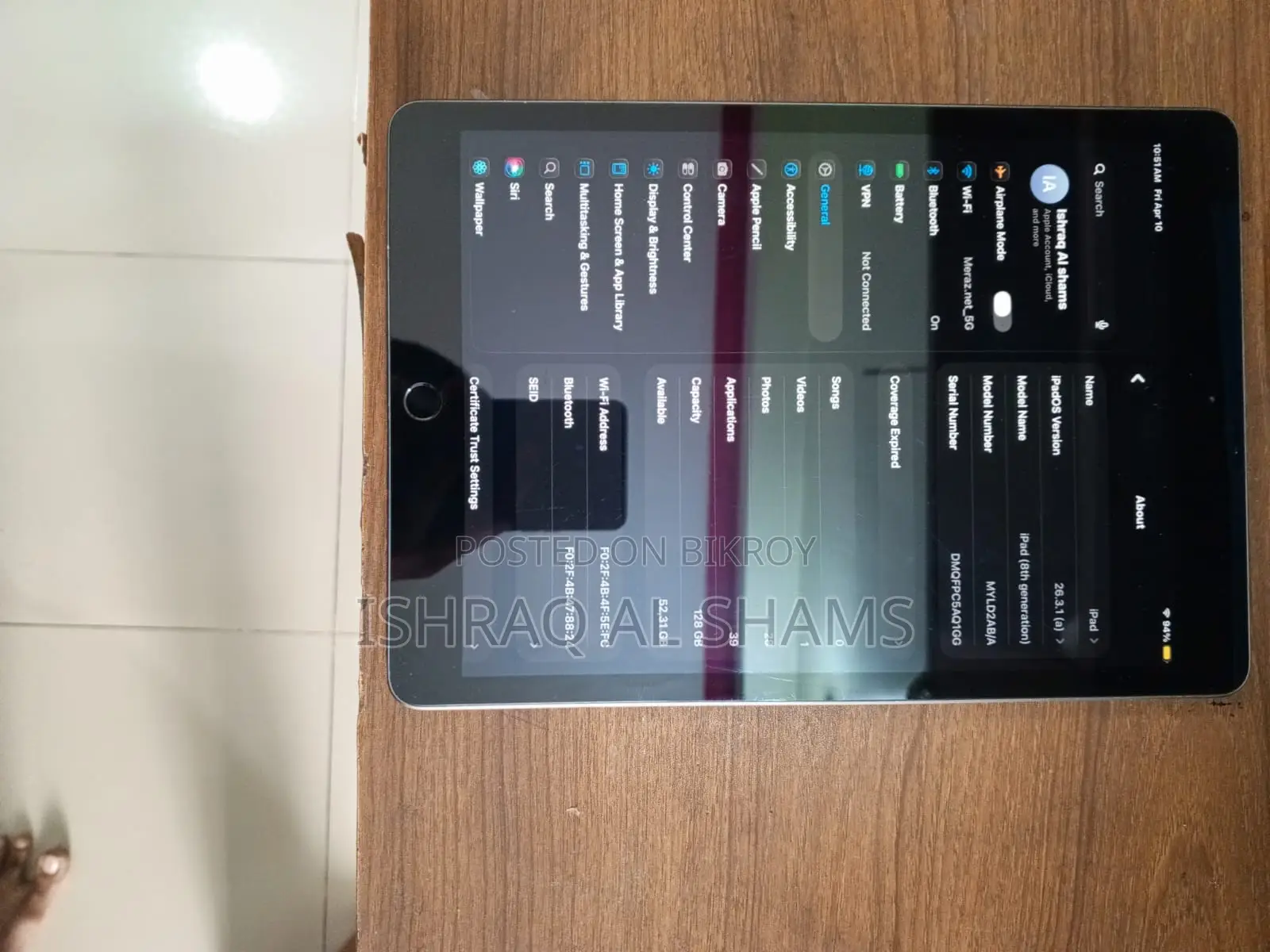 Ipad 8th Gen 128gb Wifi – Excellent Condition