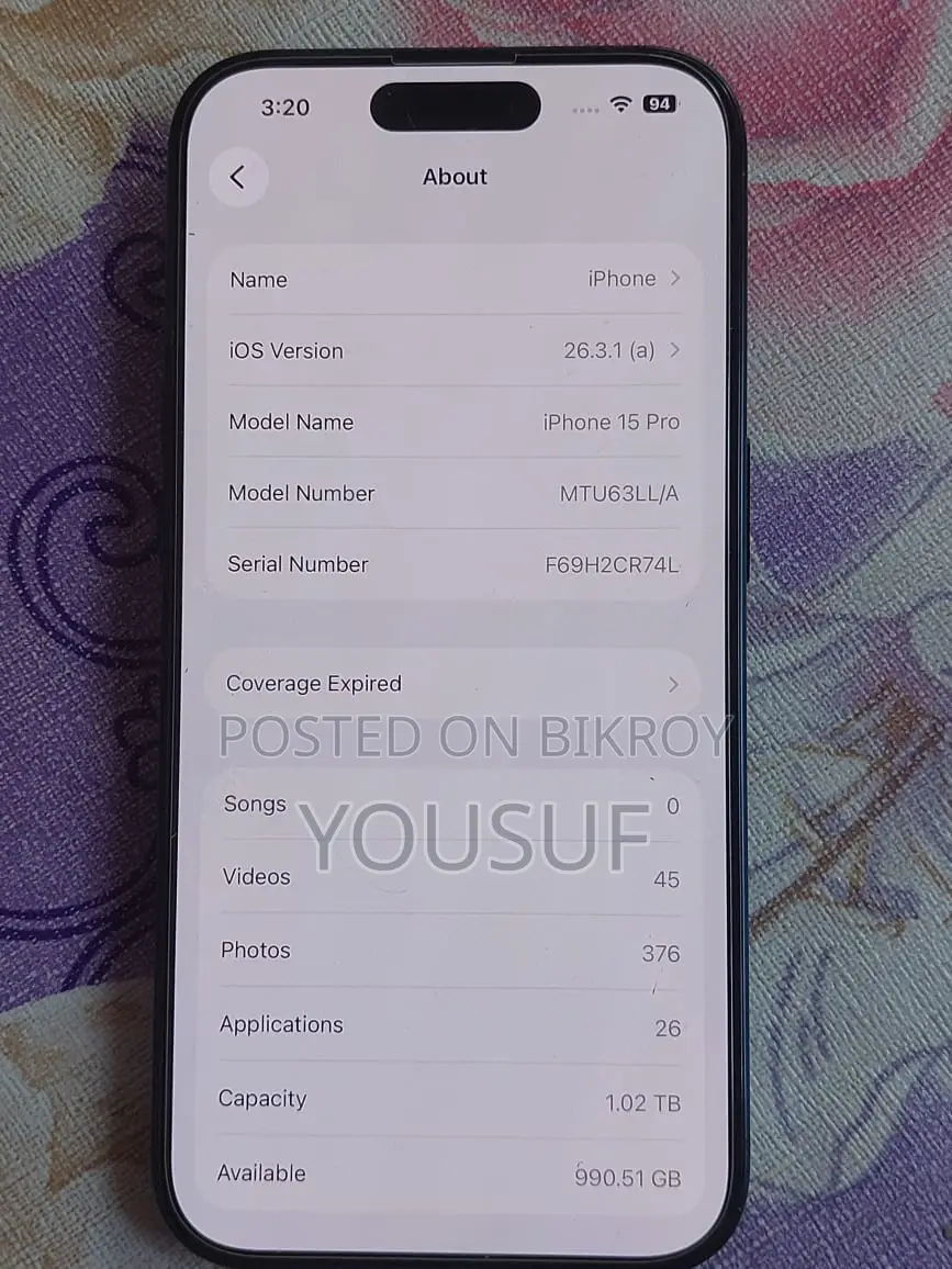 Apple iPhone 15 Pro 1 TB Stores 87% BH (Used)