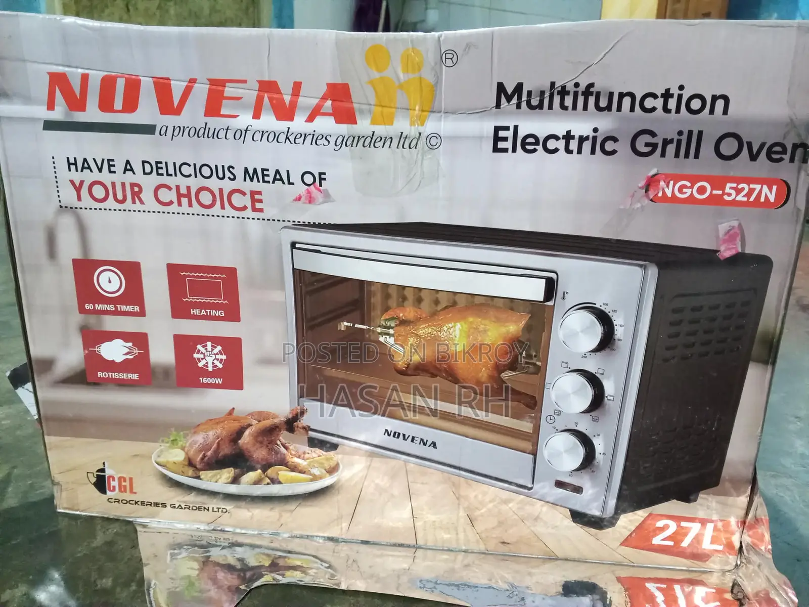 Novena (Ngo-527n) মাল্টিফাংশন ইলেকট্রিক গ্রিল ওভেন 27 Liter