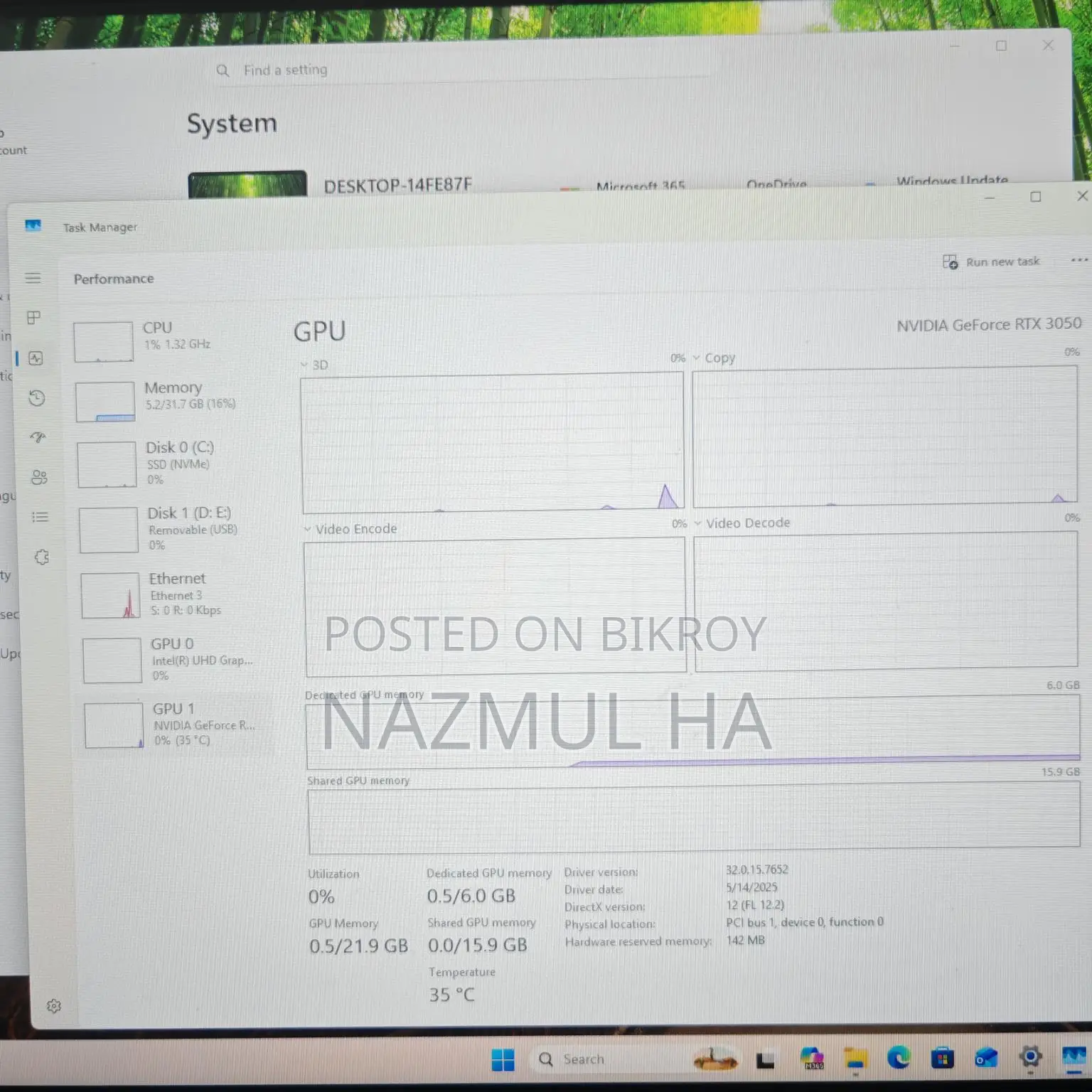 Desktop for Selling RAM 32gb and 256 SSD 350gpu 27" Monitor