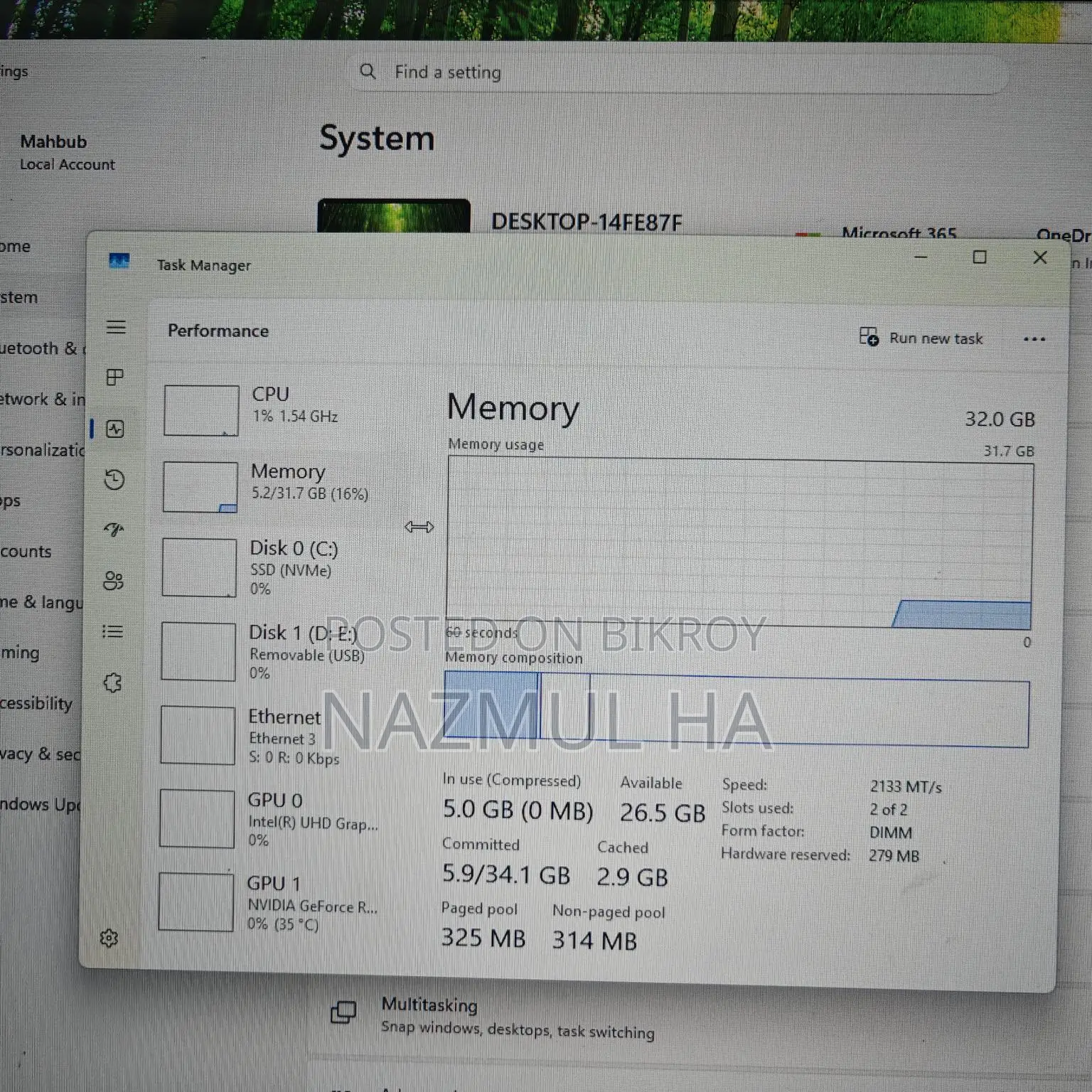 Desktop for Selling RAM 32gb and 256 SSD 350gpu 27" Monitor