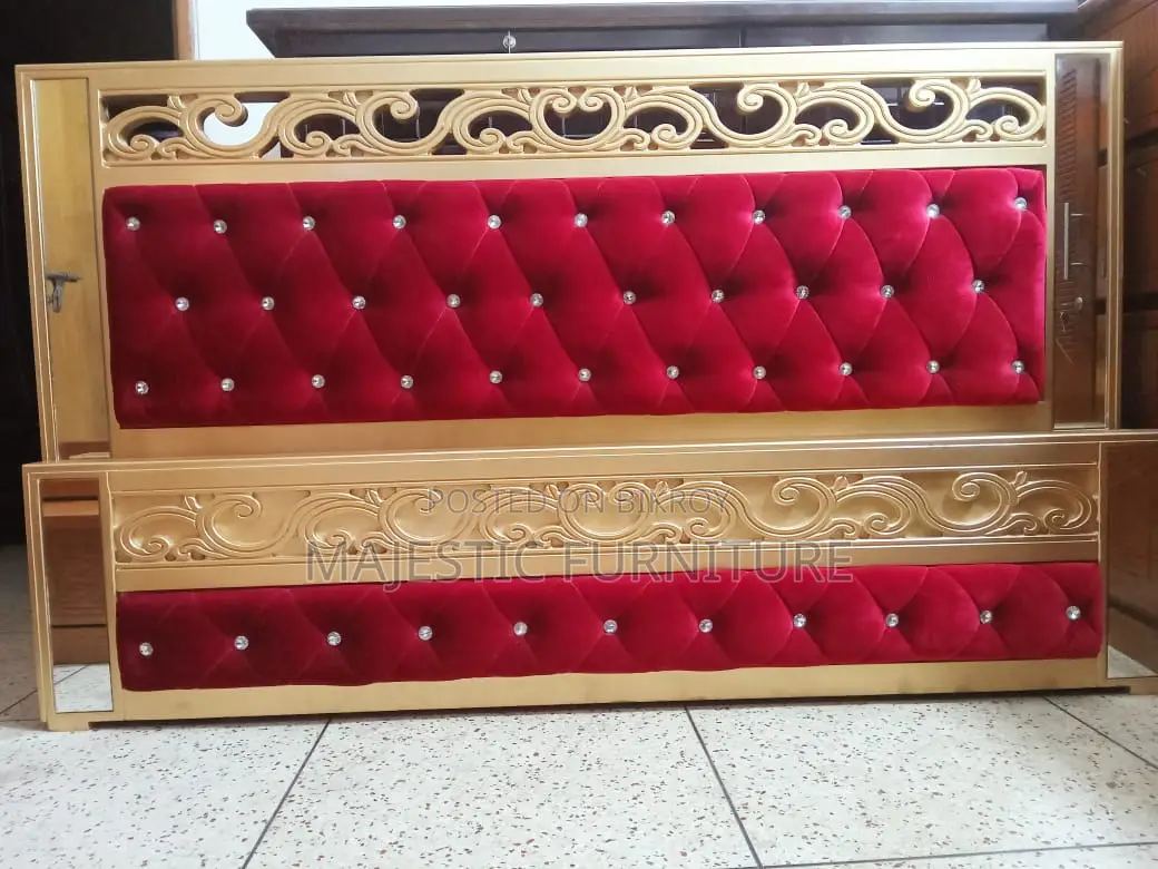 BED GOLDEN MAROON GLASS SETTING 5/7 & 6/7 FEET.