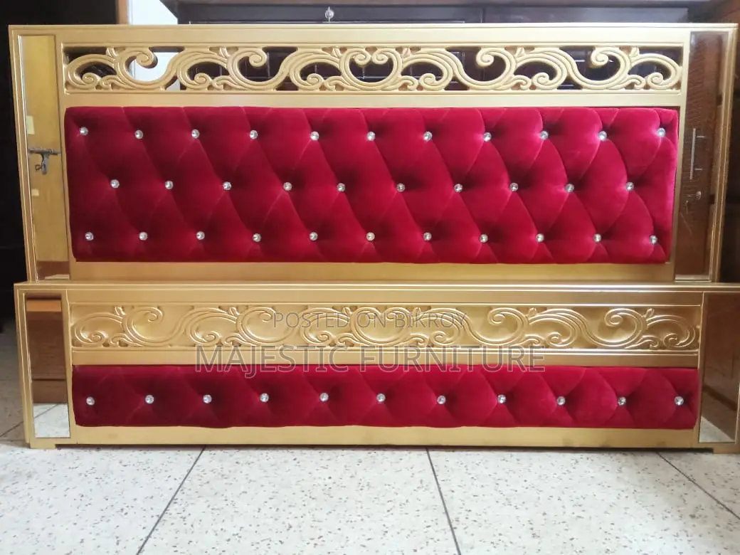 BED GOLDEN MAROON GLASS SETTING 5/7 & 6/7 FEET.