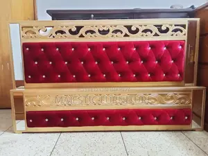 BED GOLDEN MAROON GLASS SETTING 5/7 & 6/7 FEET.