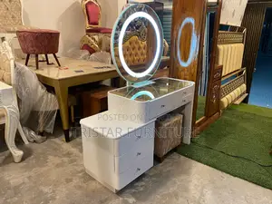 Home decor round mirror dressing table design